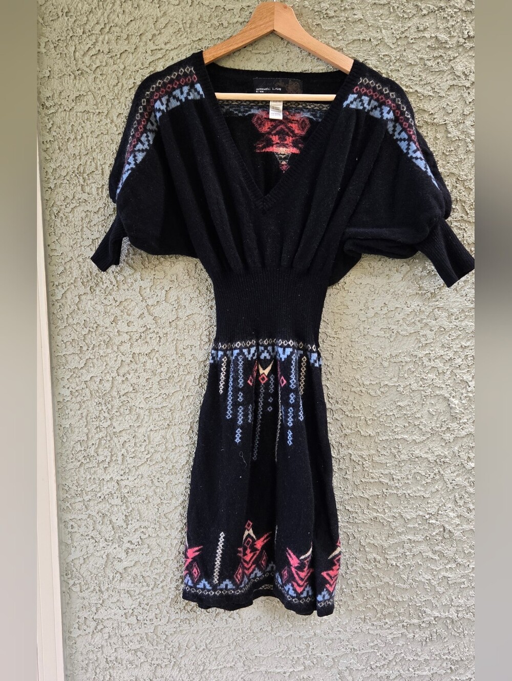 Diesel Vintage Wool Black Knit V-Neck Patterned Women's Dress